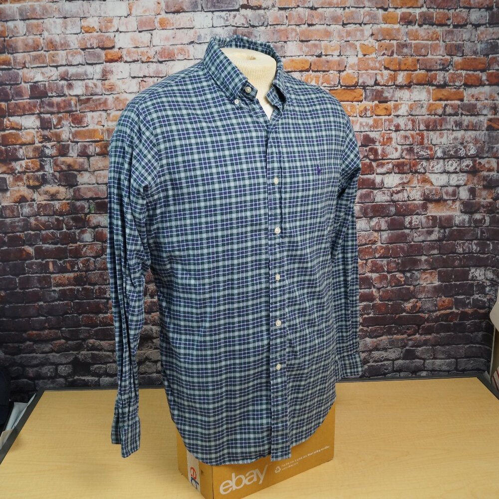Polo Ralph Lauren Classic Fit Button Down Shirt Blue Purple Plaid Mens M Medium